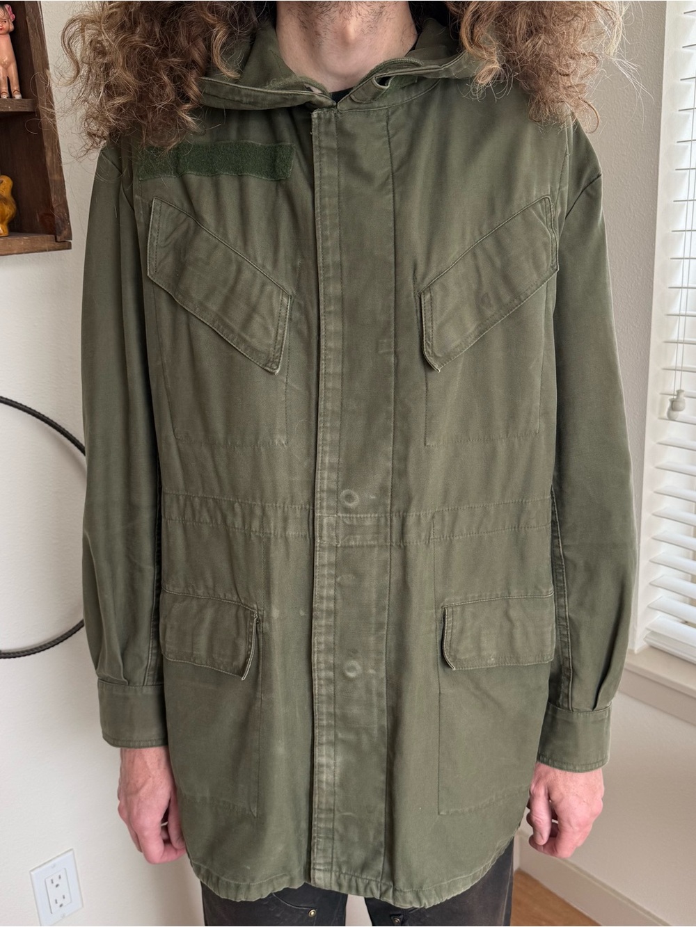 Vintage 80s Belgian M64 Military Hooded Field Parka Olive Green ~ Size Large